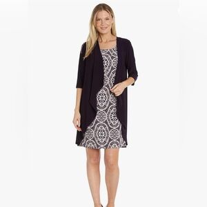 R&M Richards Womens 3 Pièce Jacket Dress with long necklace- Size 6